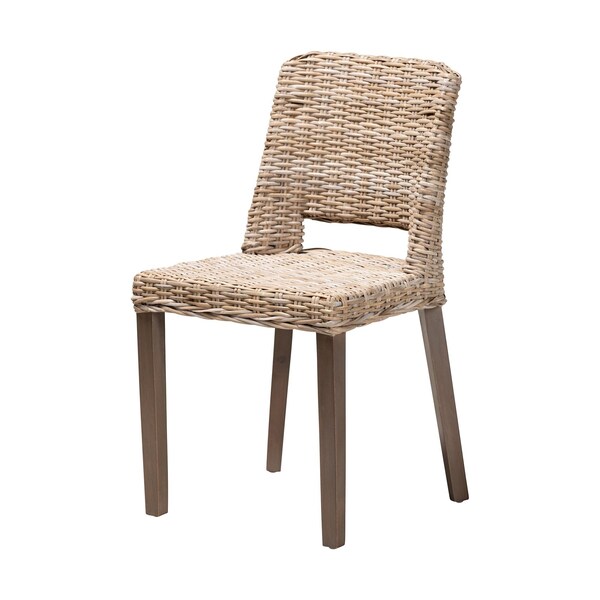 Bali & Pari Magy Modern Bohemian Grey Rattan and Natural Brown Finished Wood Dining Chair 209-12792 - main